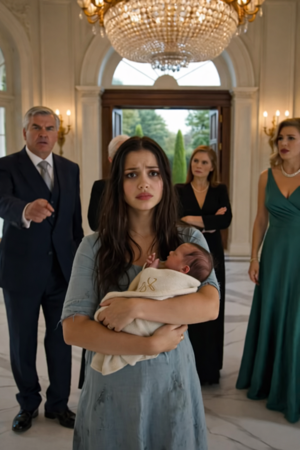 At the Grand Mansion, They Tried to Shame the Girl Holding the Newborn… Until One Detail Changed Everything