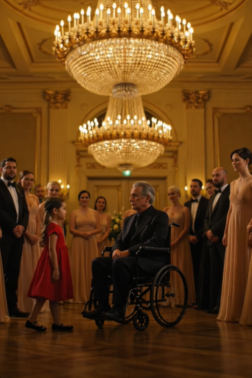 The Janitor’s Little Girl Walked Up to the Billionaire in a Wheelchair… Then the Entire Ballroom Fell Silent