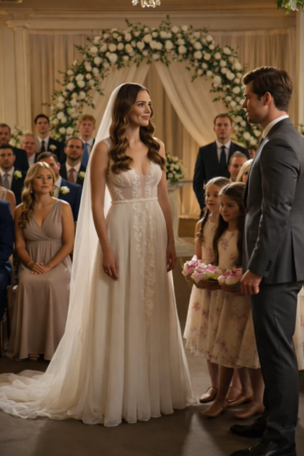 The Bride Was Smiling at the Altar… Then the Single Father’s Three Girls Changed Everything With Just One Request
