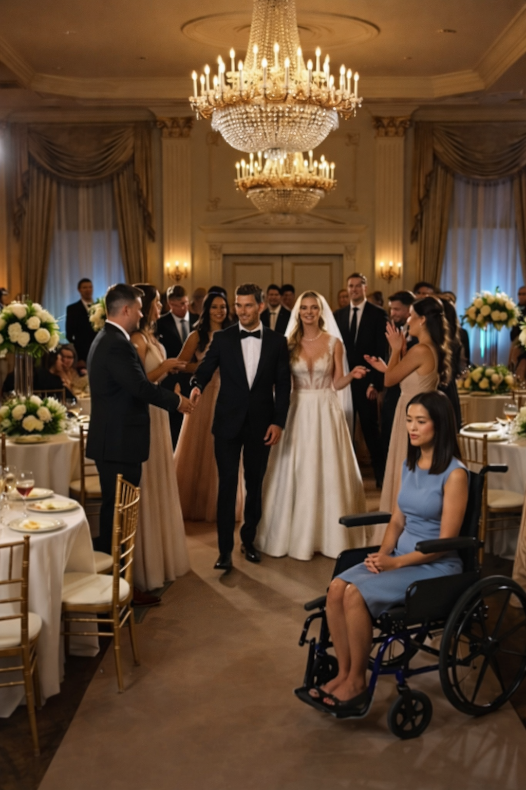 Everyone Thought She Was Just a Guest in a Wheelchair… Until the Groom Suddenly Froze