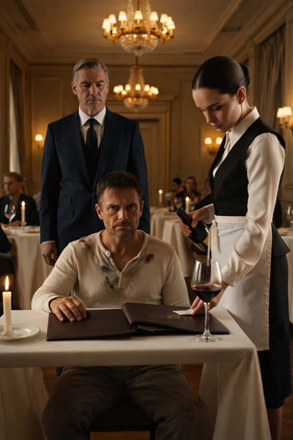 The Rich Owner Watched in Silence as a Waitress Served a Ragged Stranger… Then She Secretly Passed Him a Message
