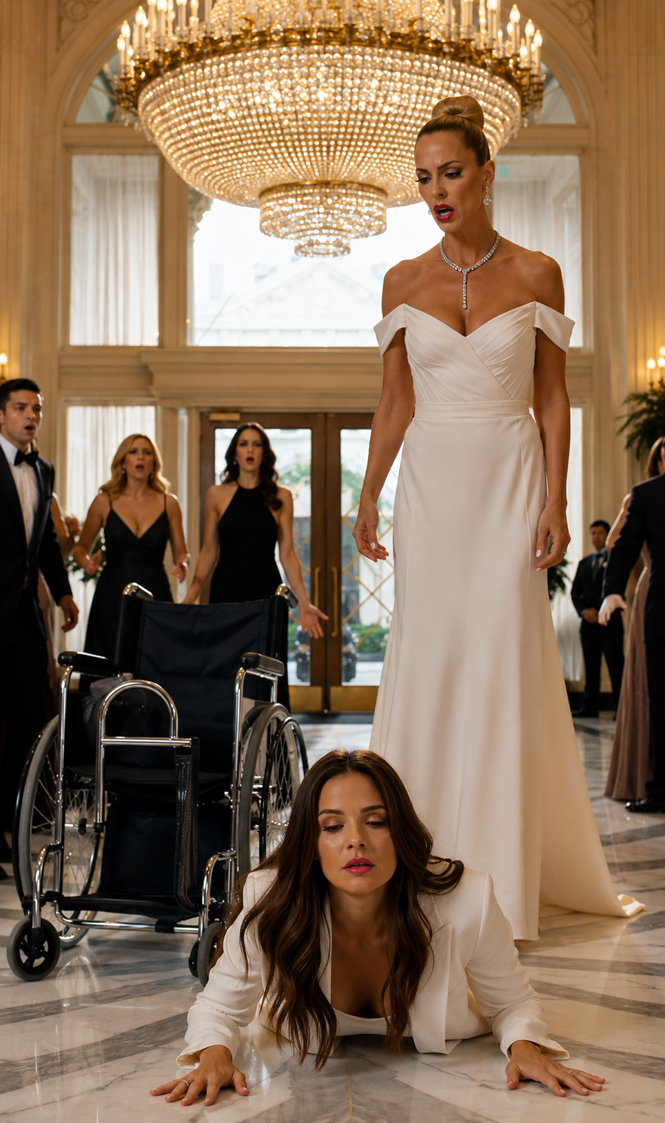 The Rich Socialite Kicked A Disabled Woman Out Of Her Wheelchair… Then A Black Sedan Crashed Through The Hotel Lobby