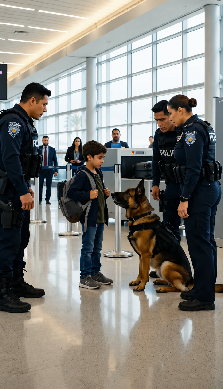 El perro K9 rodeó al niño solo en el aeropuerto y todos pensaron que era peligroso… hasta que puso su pata sobre él y reveló la verdad