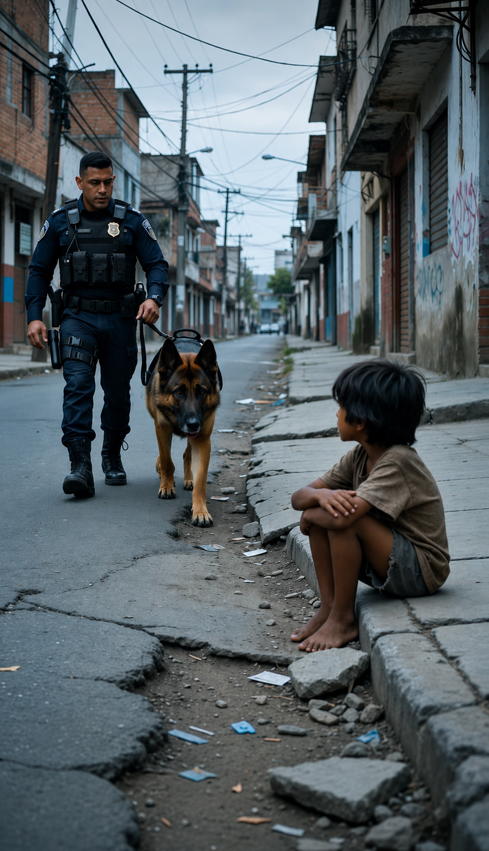 El perro policía se acercó al niño de la calle… pero lo que hizo después dejó al oficial sin palabras