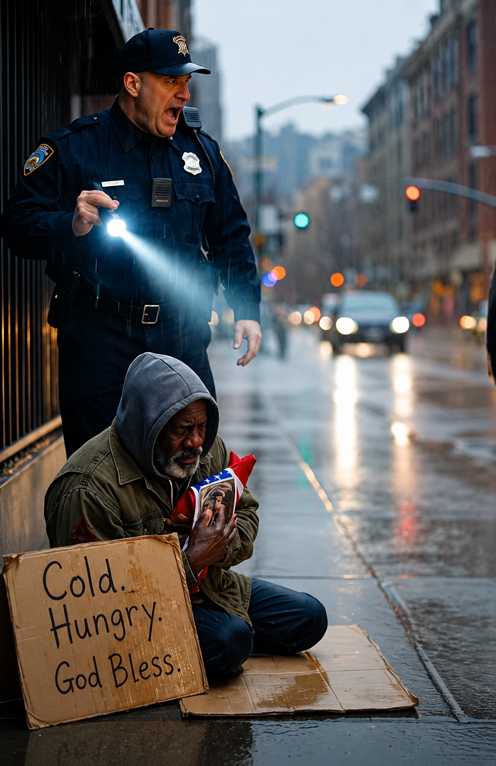 They Mocked the Homeless Veteran in the Rain… Until the Officer Picked Up the Medal They Kicked Away