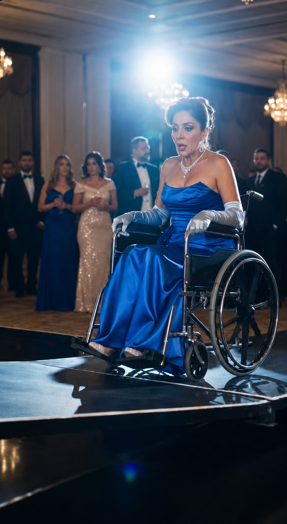 La mujer en silla de ruedas estaba a punto de recibir el premio más importante de su vida… hasta que un niño atrapado bajo el escenario gritó una verdad que nadie esperaba