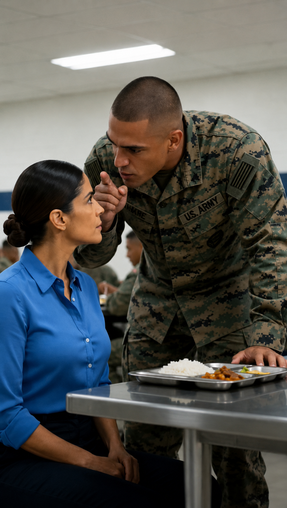 El marine se burló de una mujer sentada en el comedor militar… pero cuando el general la saludó, toda la base quedó en silencio