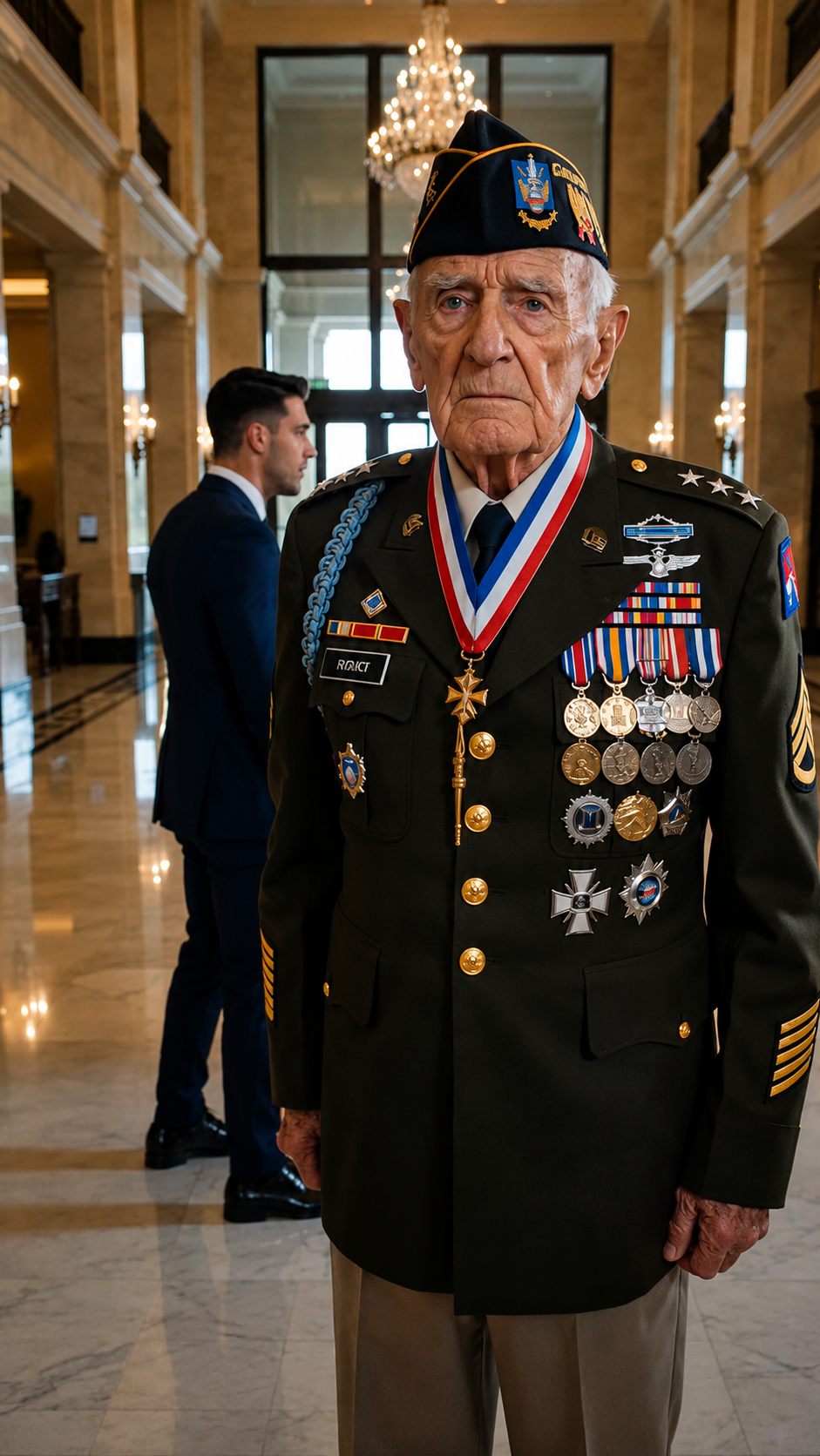 El recepcionista quiso detener al viejo veterano en la entrada… hasta que el sistema reveló quién era realmente