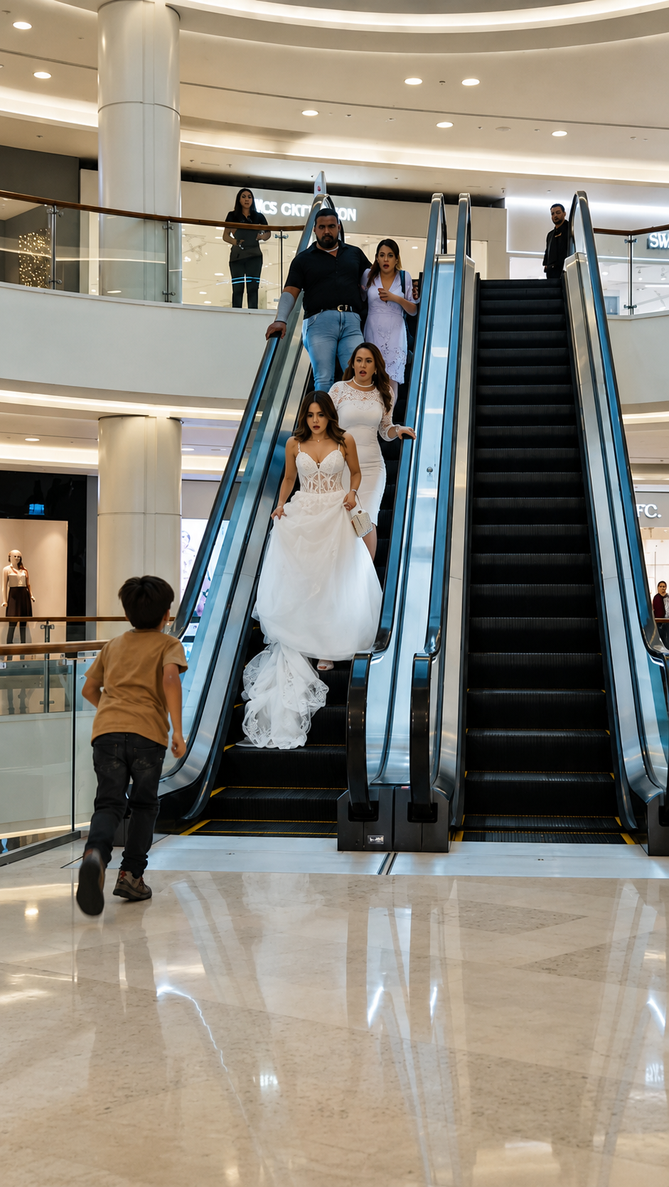 Un niño agarró el vestido de una novia en un centro comercial… y reveló que su madre lo había cosido antes de desaparecer