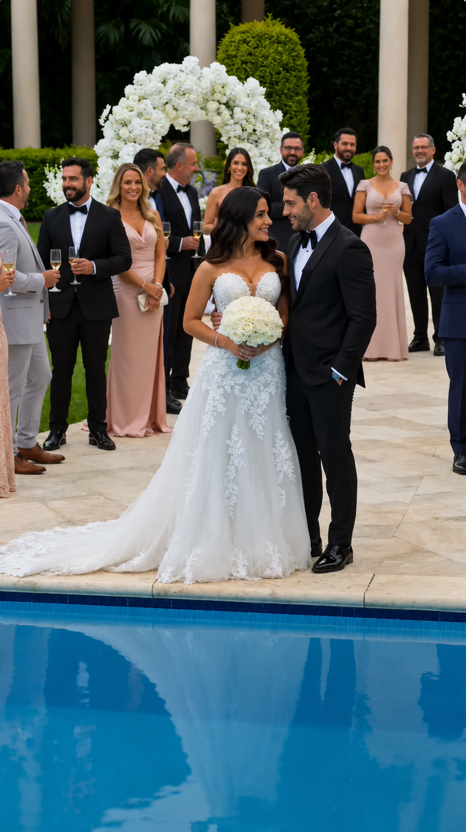 Mi marido me empujó a la piscina el día de nuestra boda… pero lo que grité al salir del agua dejó a todos sin aliento