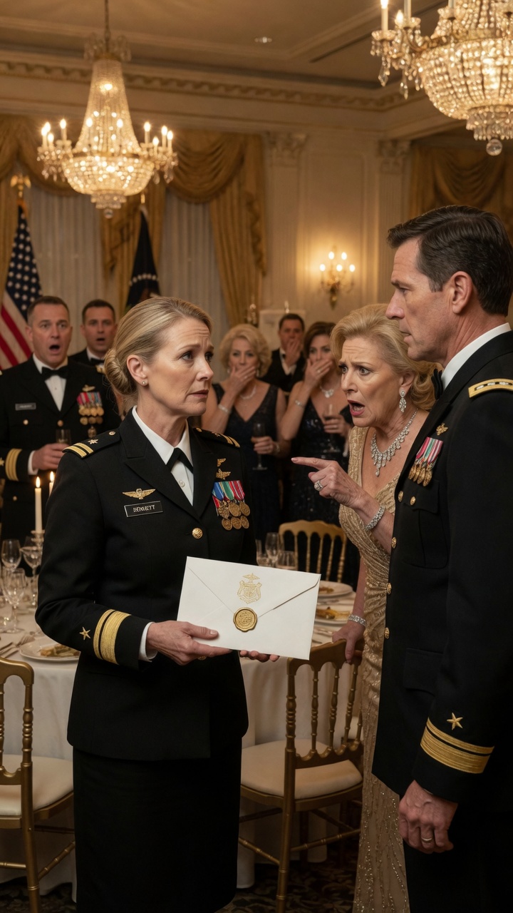 Full-The Female Officer Held The Sealed Envelope At The Gala… But The Admiral’s Wife Screamed When She Saw The Name Inside