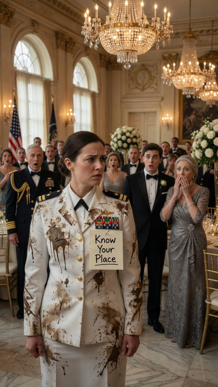 The Female Officer’s White Uniform Was Stained At The Gala… But The Note On Her Chest Made The Admiral Freeze