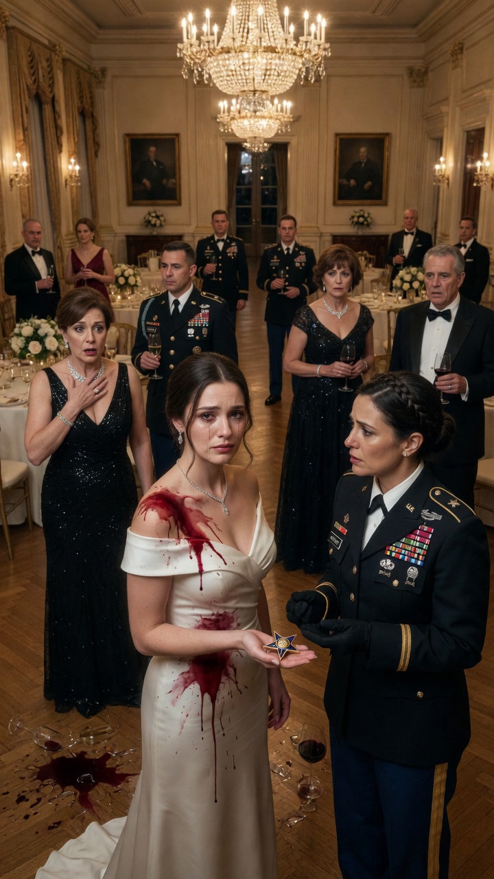 A Glass Shattered At The Military Gala… Then The Woman In The Stained White Dress Revealed Why Everyone Owed Her An Apology