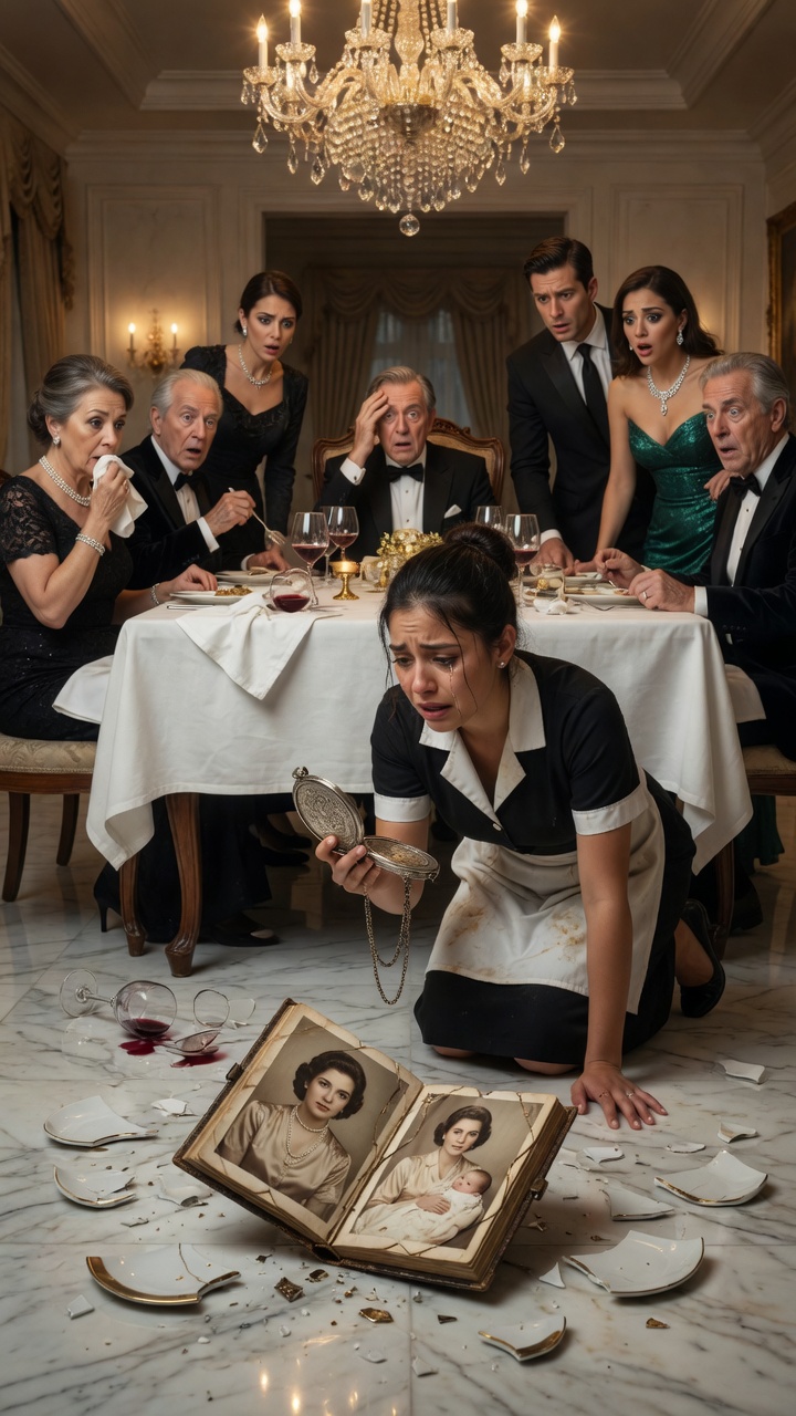 The Poor Waitress Dropped One Plate At A Billionaire Dinner… Then A Silver Locket Exposed The Family’s Darkest Secret