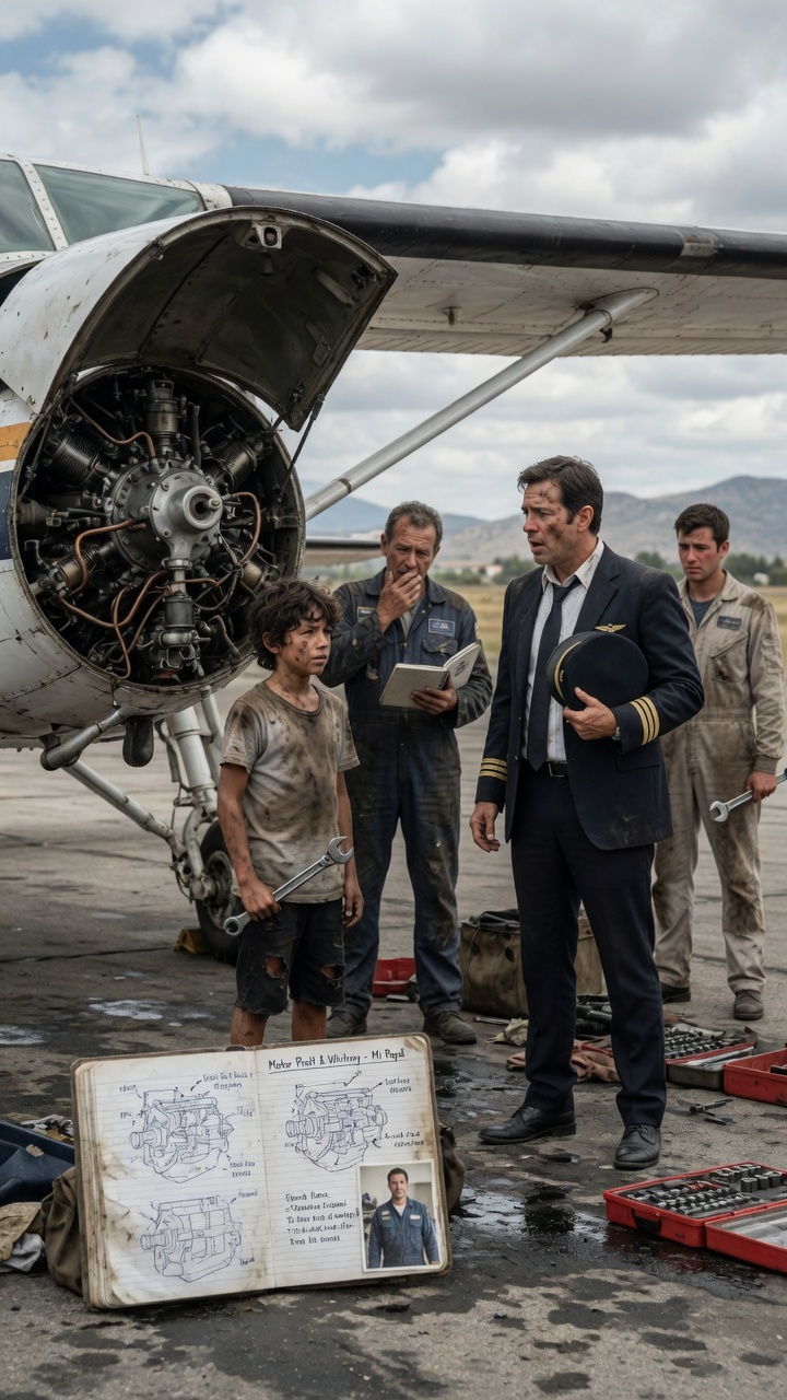 P1-El Piloto Se Burló Del Niño Que Reparaba Su Avión… Pero El Cuaderno De Su Padre Reveló Que Era Un Genio Perdido