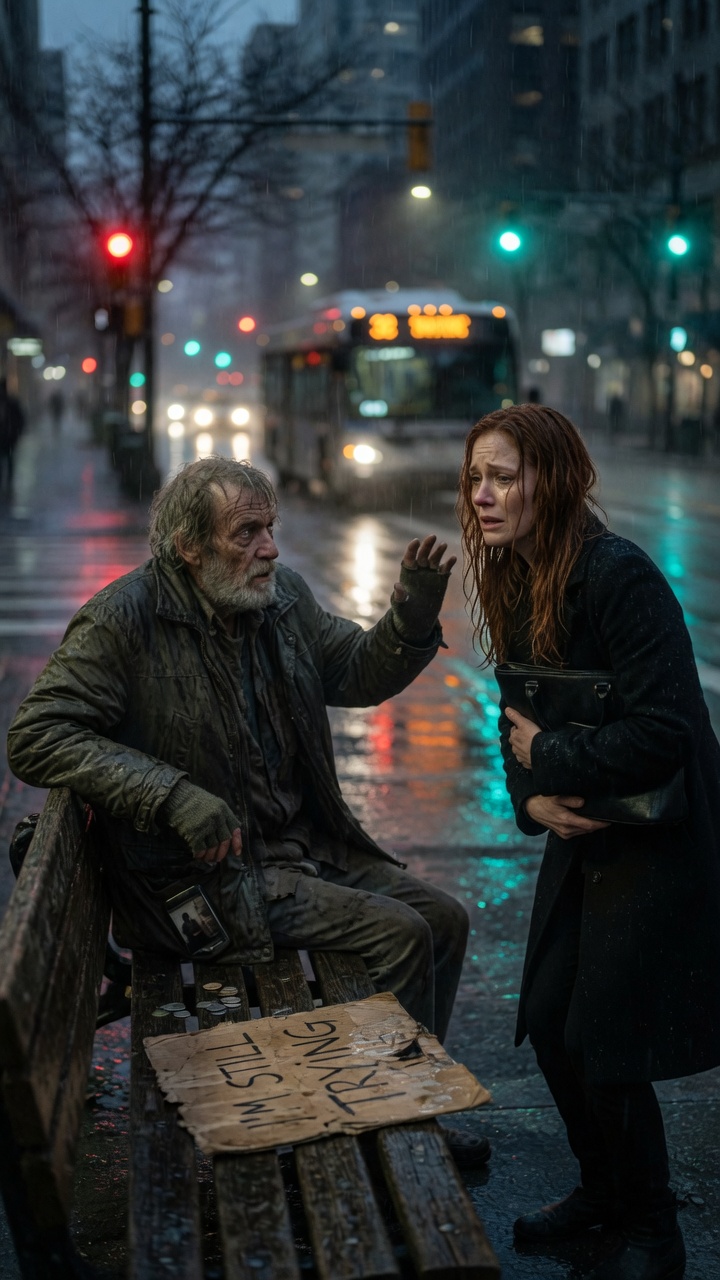 The Homeless Man Grabbed The Widow’s Arm And Whispered, “Don’t Go Home Tonight”… But What He Showed Her The Next Morning Changed Everything