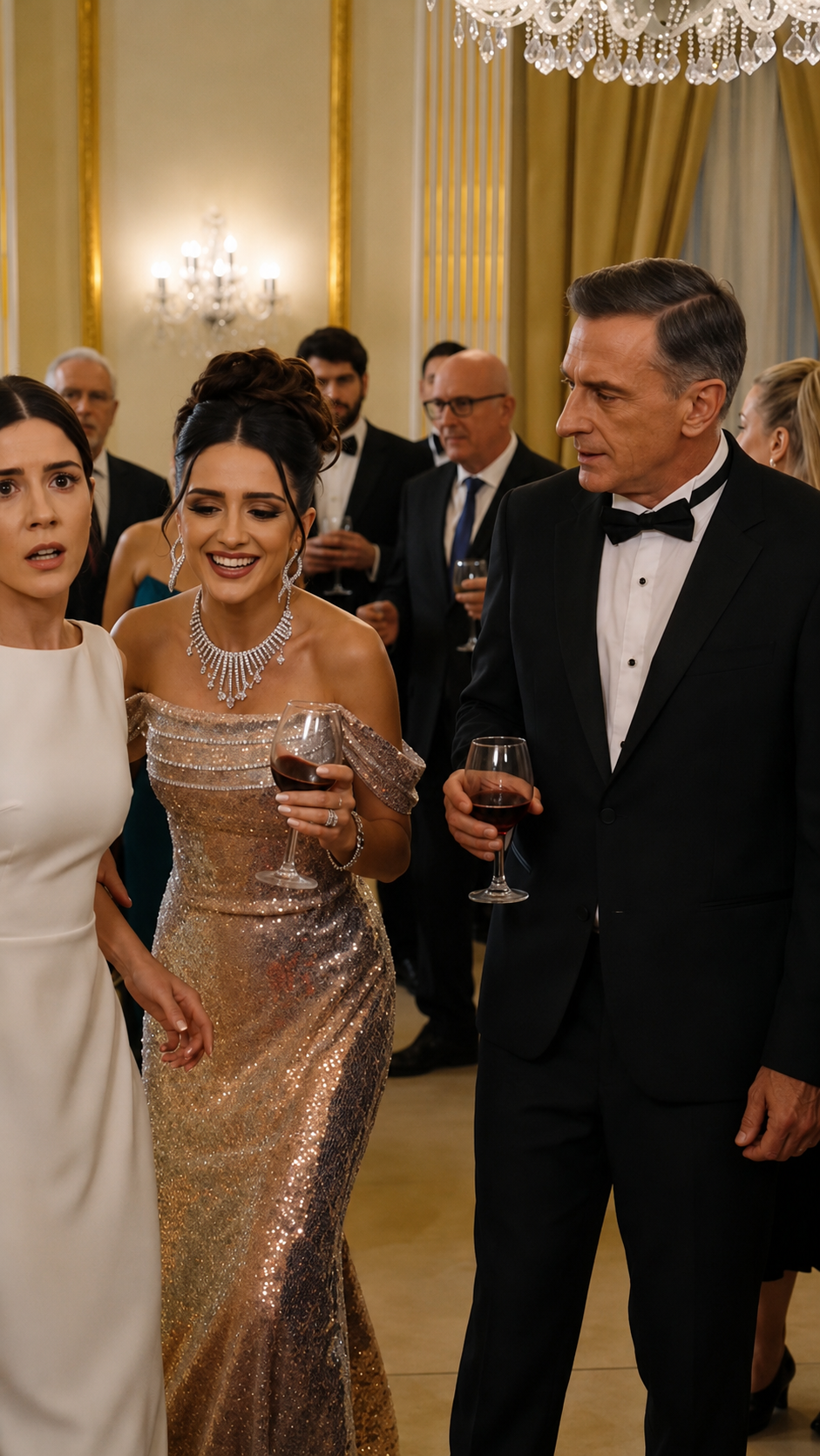 Le Derramó Vino En El Vestido Para Humillarla… Pero El Hombre Que Entró Con Flores Reveló Que Ella Era La Invitada De Honor