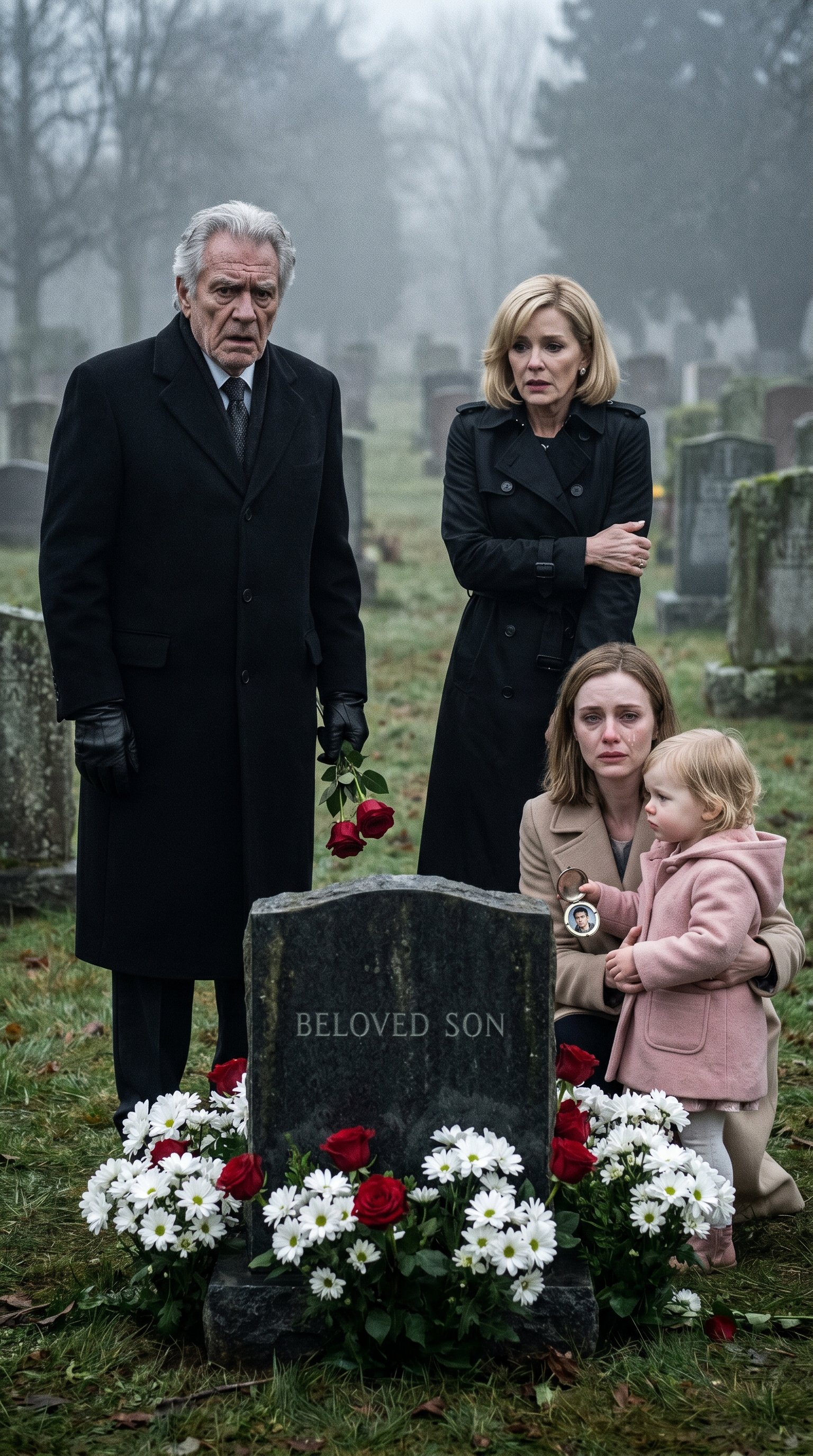 The Billionaire Froze At His Son’s Grave… Because A Little Girl Was Standing There Holding His Locket
