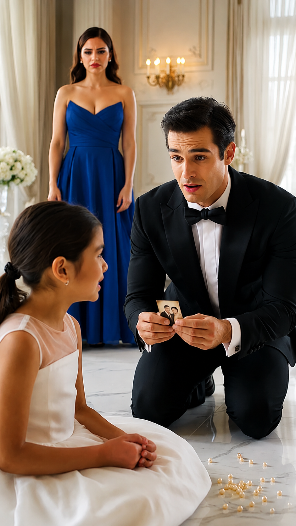 La Niña Rompió Un Collar De Perlas En La Boda… Pero Al Decir “Mi Mamá Dijo Que Usted Era Mi Papá”, Todo El Salón Quedó Helado