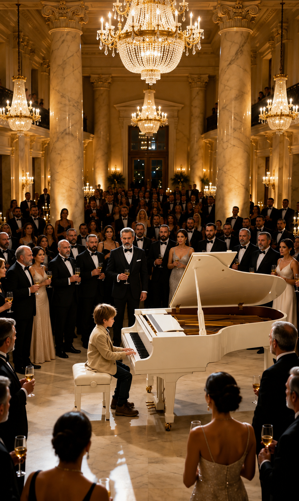 El Niño Tocó Un Piano Blanco En La Gala De Millonarios… Pero La Melodía Reveló Que Era El Hijo Perdido Del Dueño