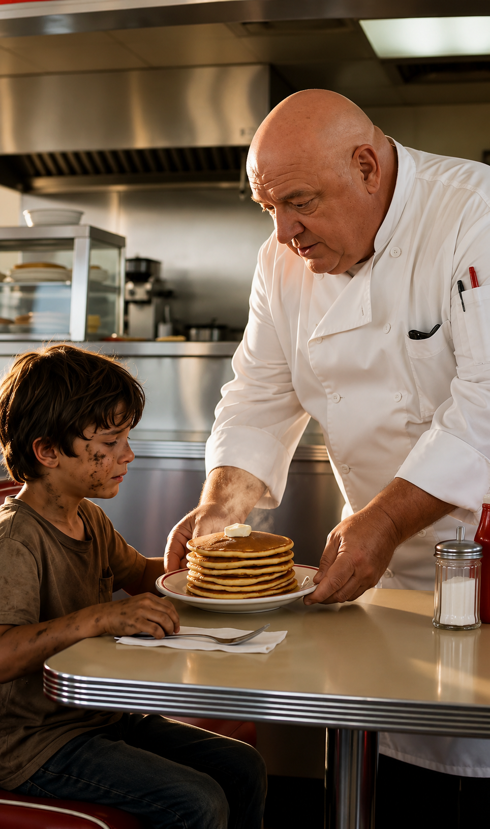 P1-A Starving Boy Sat Alone In A Diner With A Plate Of Pancakes… But The Old Photo In His Pocket Revealed The Mother Everyone Thought Was Dead
