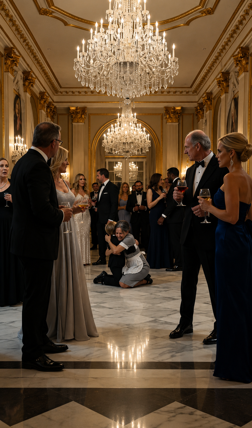 P1-The Maid Hugged The Millionaire’s Son At The Party… But When The Boy Cried “She’s My Real Mommy,” The Whole Mansion Froze