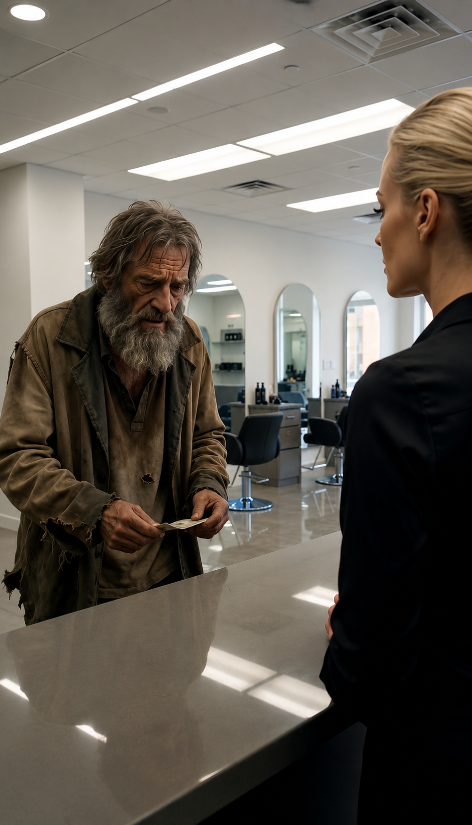 P1-He Walked Into The Salon With One Dollar… But The Envelope In His Coat Made Everyone Freeze