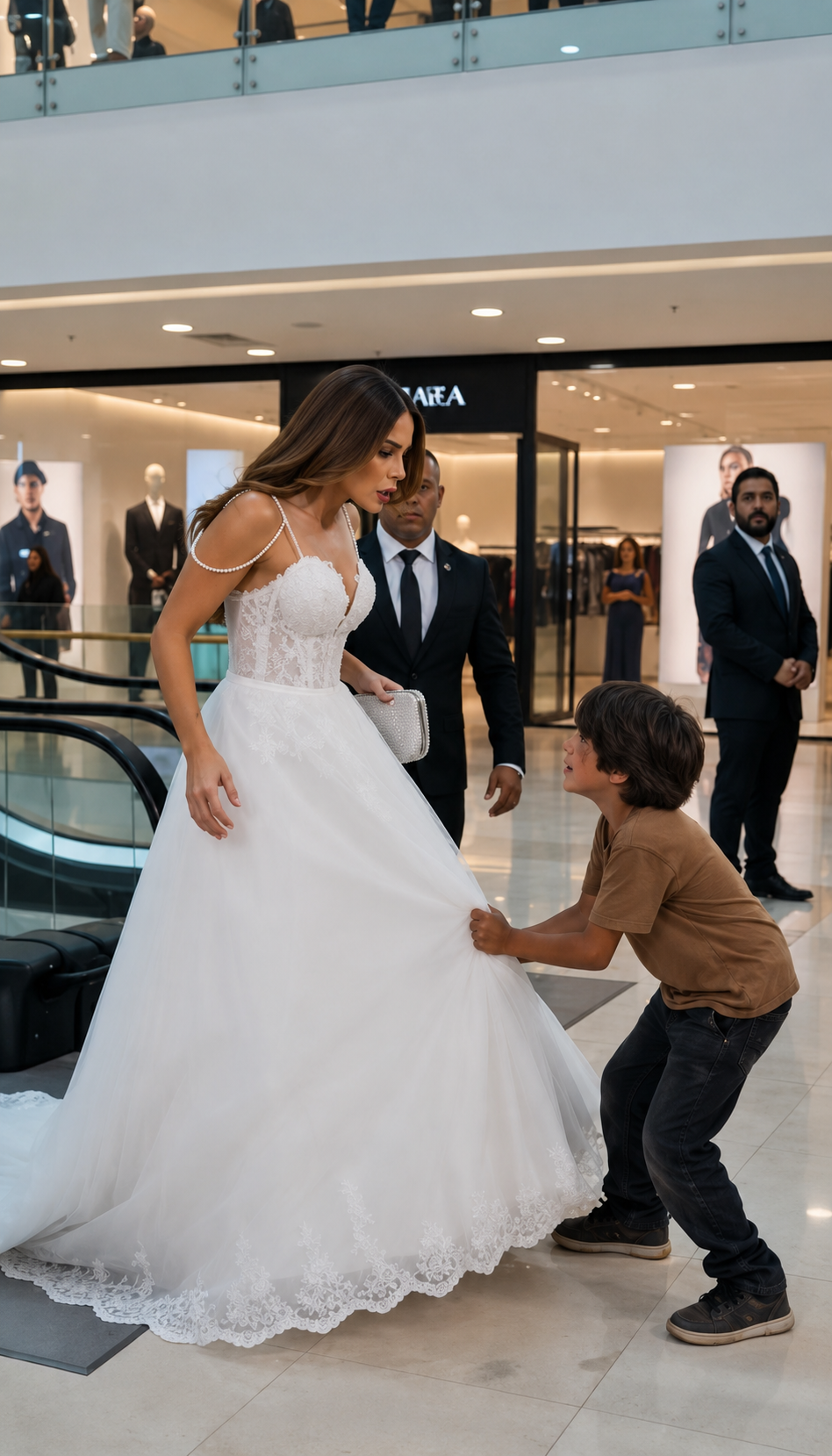 El Niño Pobre Tiró Del Vestido De La Novia En El Centro De Lujo… Pero El Bordado Rojo Reveló Que Era Su Hermano Perdido