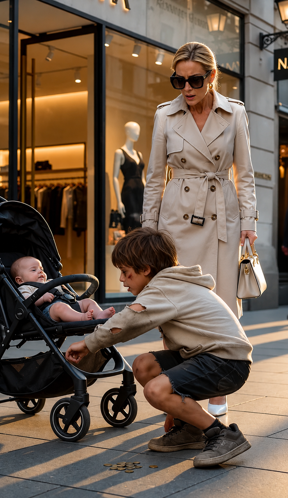 The Rich Woman Told The Poor Boy To Move… But The Baby Bracelet In Her Stroller Made Her Fall To Her Knees