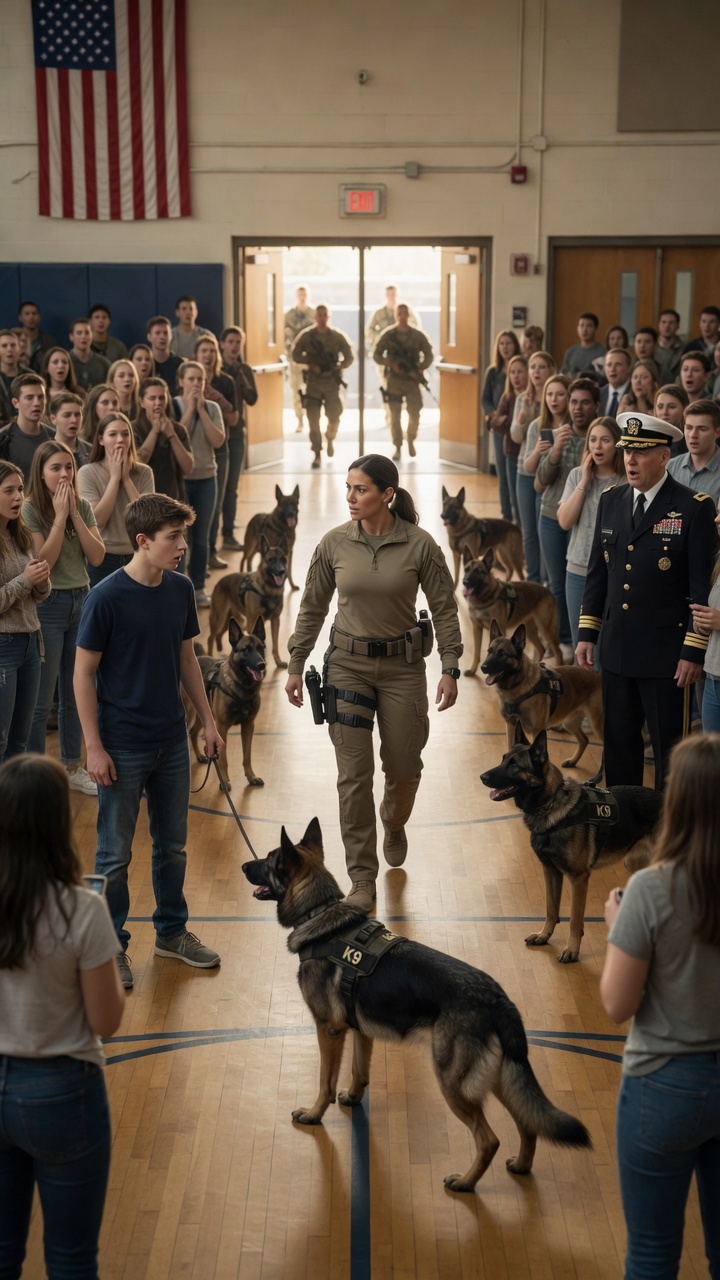 Full-The K9 Unit Walked Into The School Gym… But One Dog Stopped In Front Of The Boy And Made The Officer Freeze