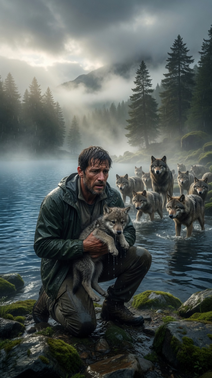 P10-Il Sauva Un Loupon En Train De Se Noyer Dans Un Lac Profond… Mais Quelques Secondes Plus Tard, Une Meute De Loups L’Entoura Et Révéla Pourquoi Ils Étaient Venus