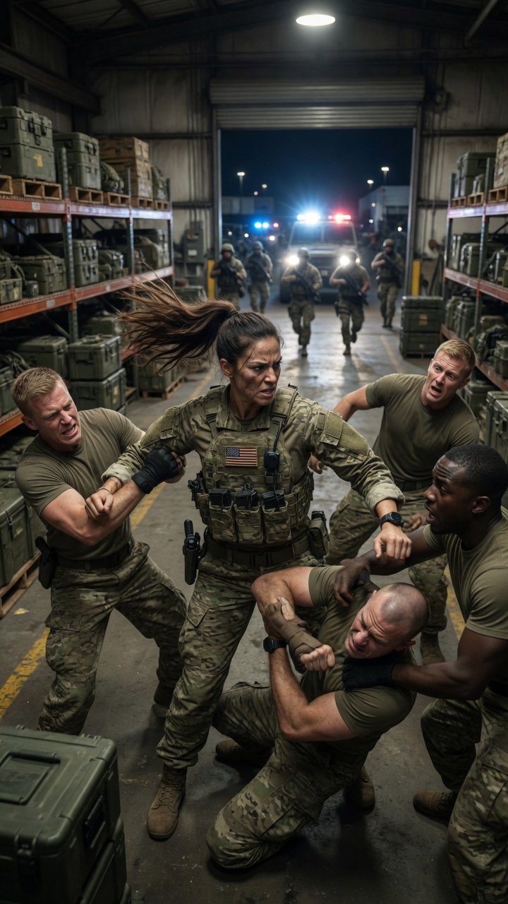 Full-The Female Soldier Fought Off Four Men In The Warehouse… But The Unit Patch On Her Vest Made Command Freeze