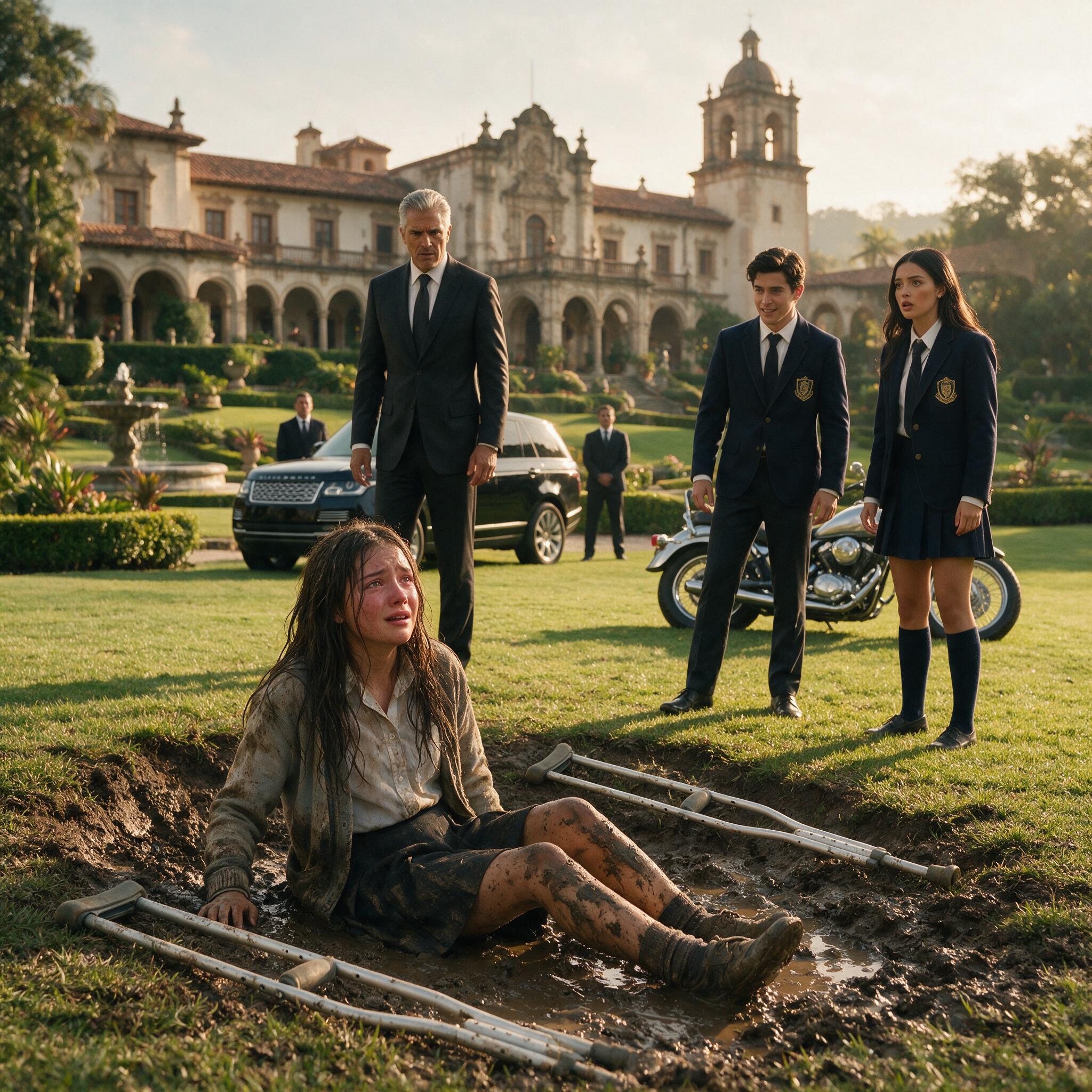 HUMILLARON A LA CHICA CON MULETAS POR SER “POBRE”… PERO CUANDO UN MILLONARIO BAJÓ DEL COCHE Y DIJO “HIJA”, TODO EL COLEGIO QUEDÓ EN SILENCIO