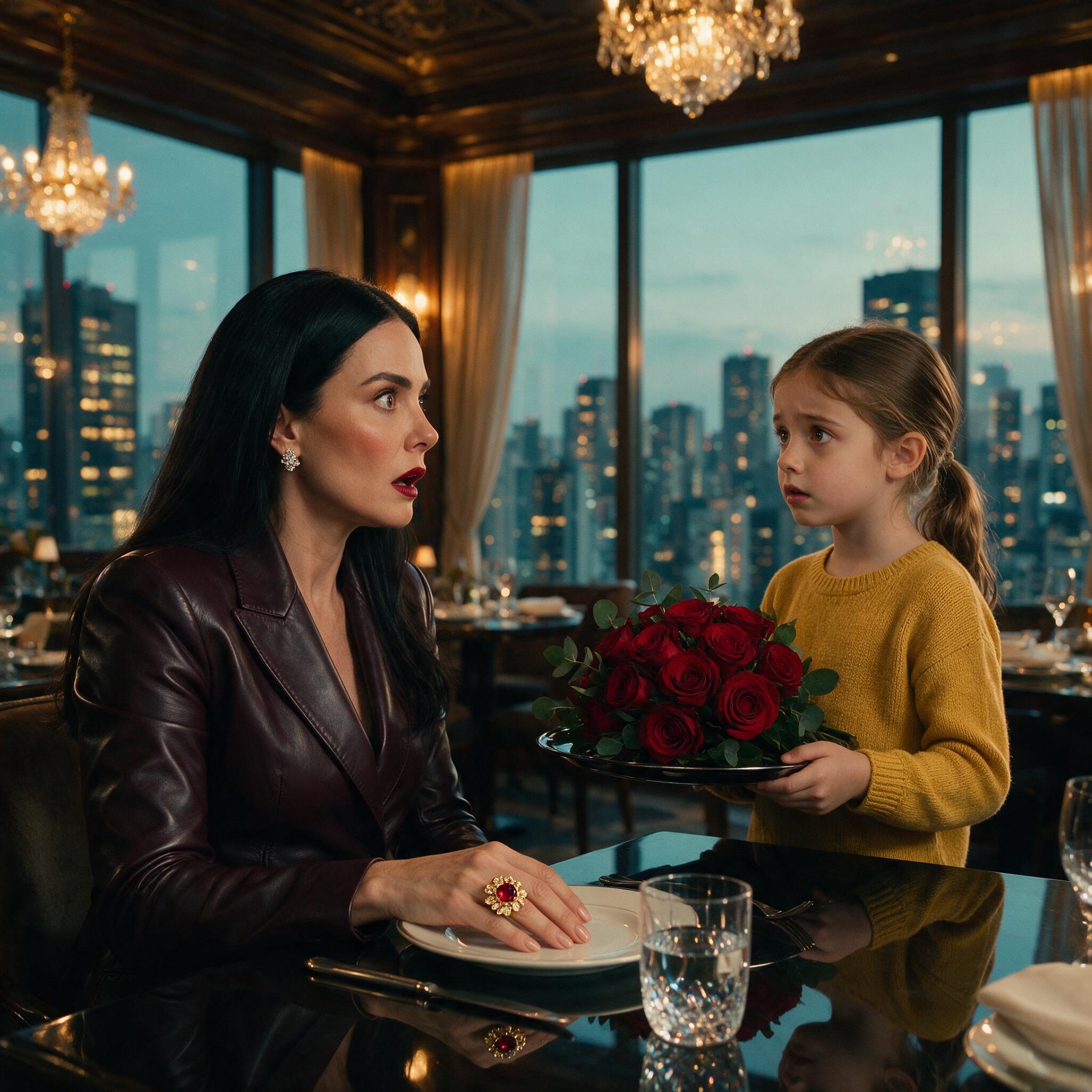 THE LITTLE GIRL WITH THE ROSES LOOKED AT THE MILLIONAIRE’S RING AND WHISPERED, “MY MOM HAD ONE JUST LIKE IT”… SECONDS LATER, THE ENTIRE RESTAURANT FELL SILENT