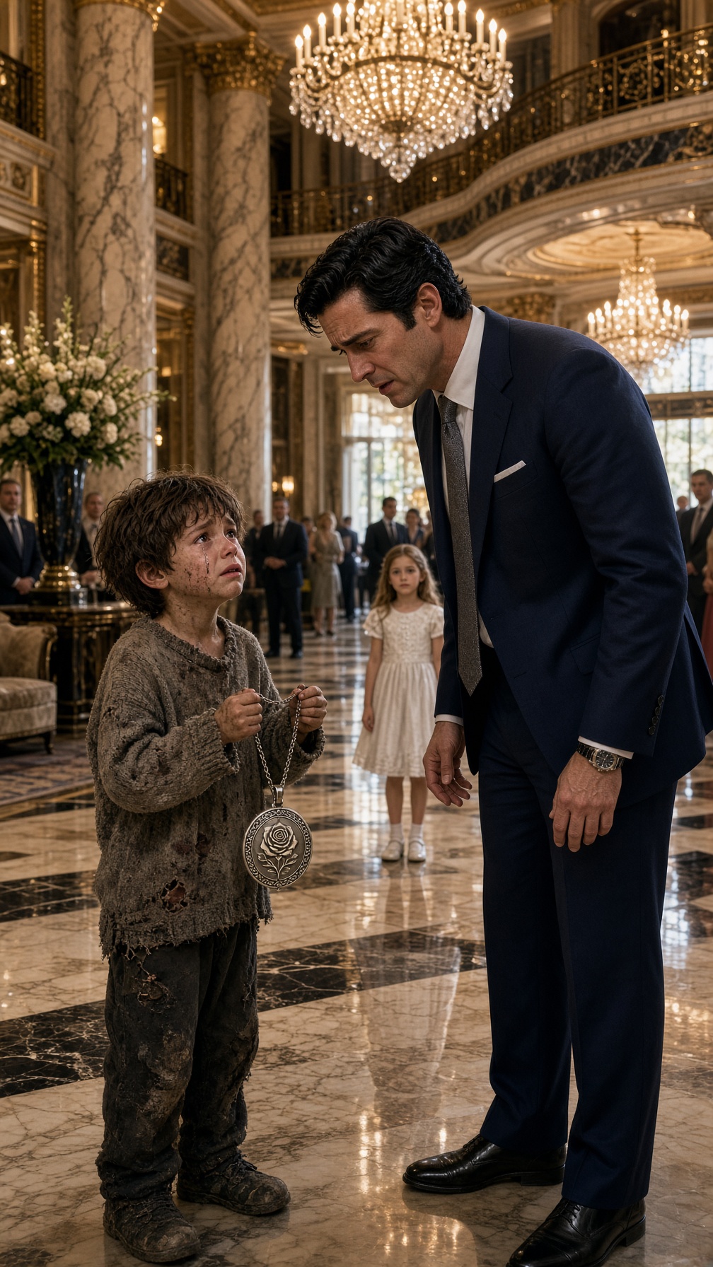 Full Story-THE BAREFOOT ORPHAN WALKED INTO A BILLIONAIRE’S GALA AND HELD UP A SILVER PENDANT… WHEN ALEXANDER SAW THE ROSE, HE WHISPERED, “THAT WAS BURIED WITH MY SISTER”