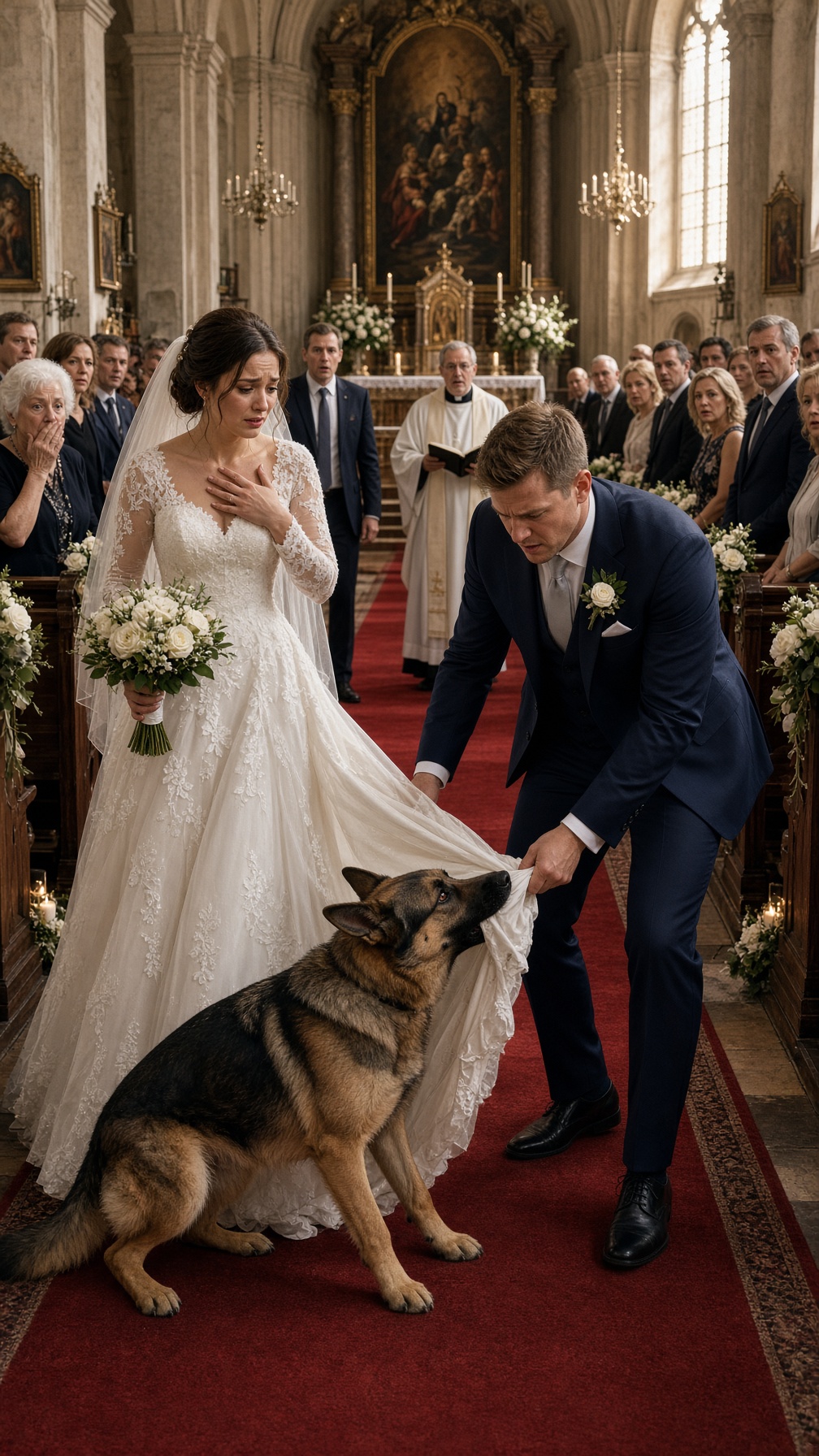 Full Story-THE BRIDE’S DOG BIT HER WEDDING DRESS JUST STEPS FROM THE ALTAR… EVERYONE TRIED TO PULL HIM AWAY—UNTIL SHE FOUND SOMETHING HIDDEN IN THE FABRIC AND THE GROOM WHISPERED, “DON’T OPEN IT”