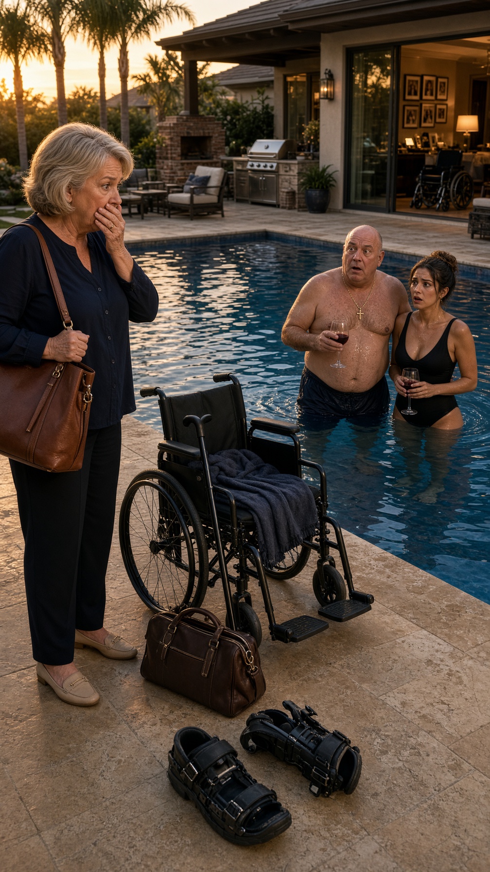 Full Story-SHE CAME HOME EARLY AND FOUND HER “PARALYZED” HUSBAND STANDING IN THE POOL WITH HIS YOUNG MISTRESS… BUT WHEN SHE SAW THE NECKLACE AROUND THE WOMAN’S NECK, SHE FINALLY UNDERSTOOD WHY HE HAD LIED FOR THREE YEARS
