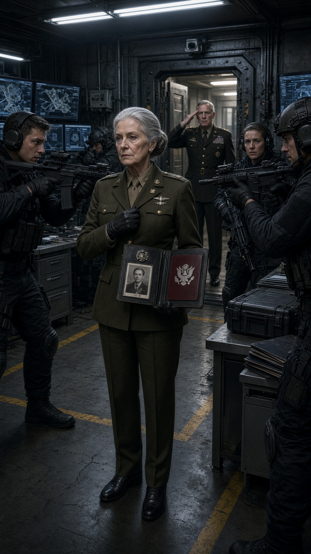 UNA MUJER DE 74 AÑOS ENTRÓ EN UNA ZONA MILITAR PROHIBIDA Y LOS SOLDADOS LE APUNTARON… HASTA QUE EL CAPITÁN VIO SU CREDENCIAL Y SUSURRÓ: “MI GENERAL”