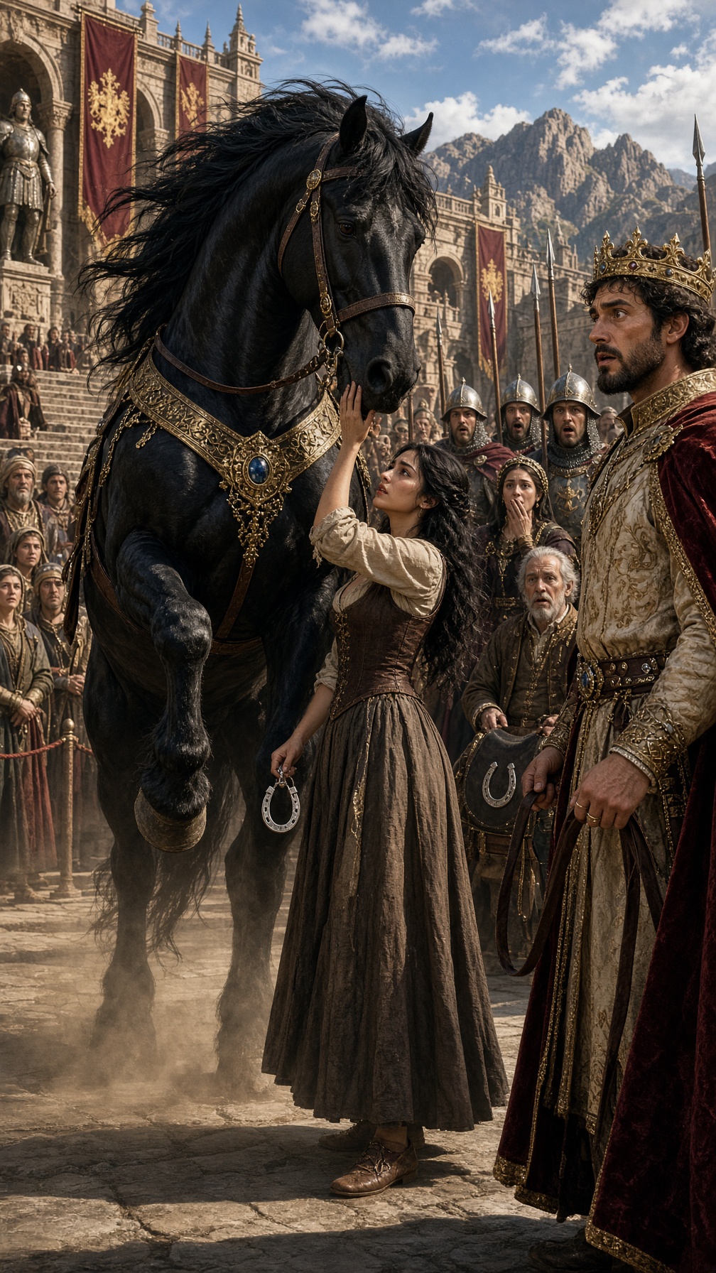 Full Story-THE KING PROMISED TO MARRY ANY WOMAN WHO COULD TAME HIS WILD STALLION—EVERYONE LAUGHED AT THE POOR GIRL, UNTIL SHE WHISPERED ONE WORD