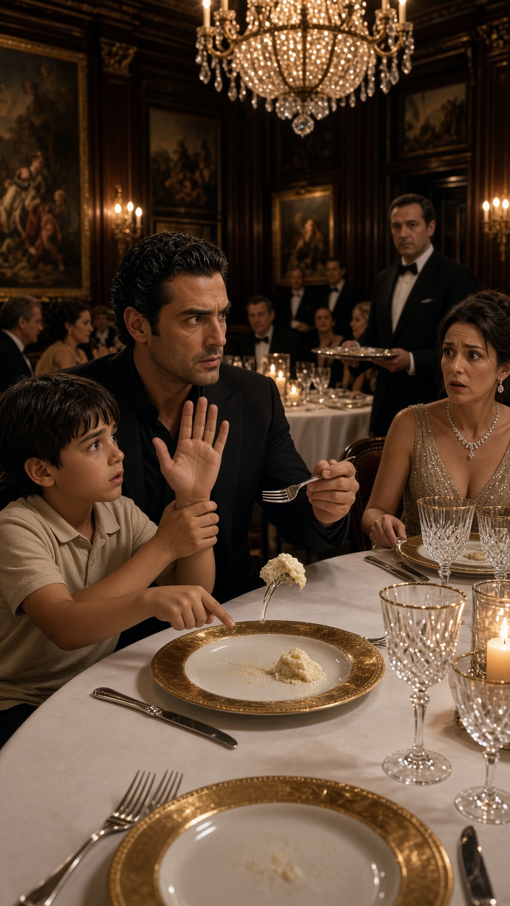 MATEO INSISTIÓ EN QUE HABÍA VISTO TODO… ALEJANDRO ORDENÓ QUE NADIE TOCARA SU PLATO, PERO CUANDO EL NIÑO SUSURRÓ “LA PERSONA QUE LO HIZO SIGUE SENTADA AQUÍ”, TODA LA FAMILIA QUEDÓ EN SILENCIO