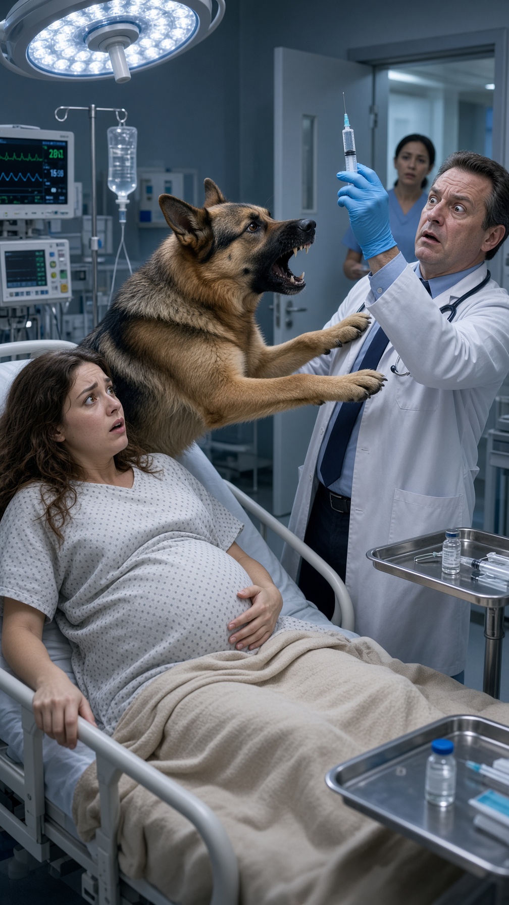 Full Story-THE DOCTOR RAISED A SYRINGE TOWARD THE PREGNANT WOMAN—THEN HER GERMAN SHEPHERD BLOCKED HIM, AND THE NURSE WHISPERED, “THIS DOESN’T MATCH”