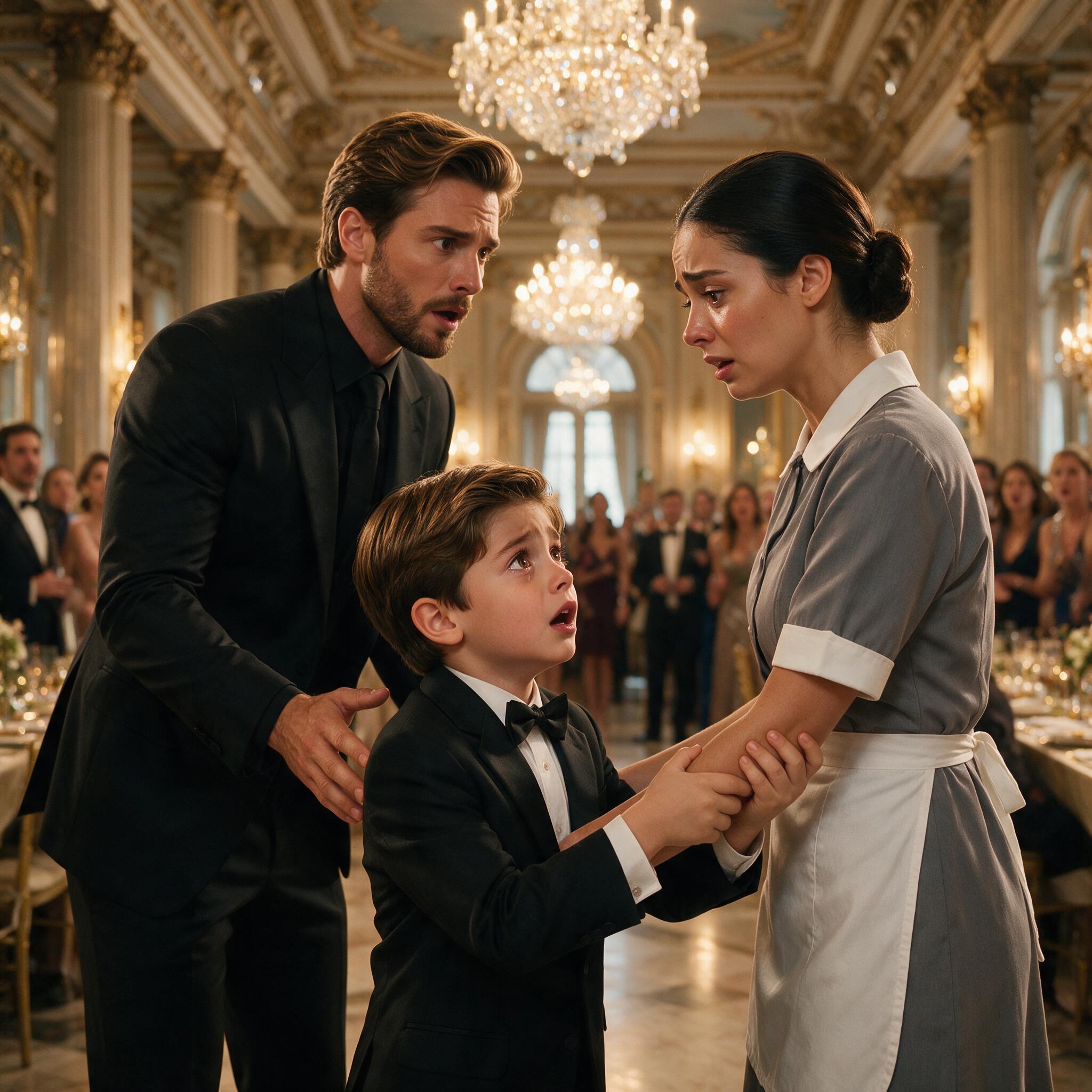 Full Story-A LITTLE BOY INTERRUPTED THE MILLIONAIRE’S ENGAGEMENT PARTY AND RAN STRAIGHT INTO THE MAID’S ARMS… BUT WHEN HE SAID, “MY MOM TOLD ME TO FIND ALEXANDER WHITMORE,” THE GROOM’S GRANDMOTHER TURNED PALE