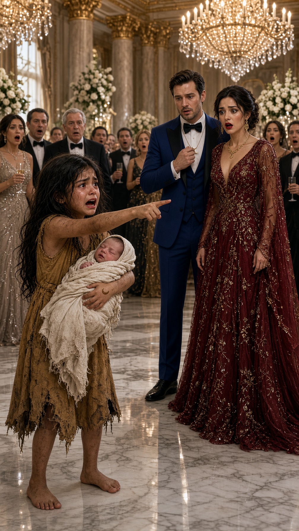 UNA NIÑA DE 8 AÑOS ENTRÓ EN LA BODA MÁS LUJOSA DE MADRID CON UN BEBÉ EN BRAZOS Y SEÑALÓ A LA NOVIA: “¡FUISTE TÚ!”… PERO CUANDO EL NOVIO VIO LA MARCA EN LA MUÑECA DEL PEQUEÑO, SUSURRÓ: “NO PUEDE SER”