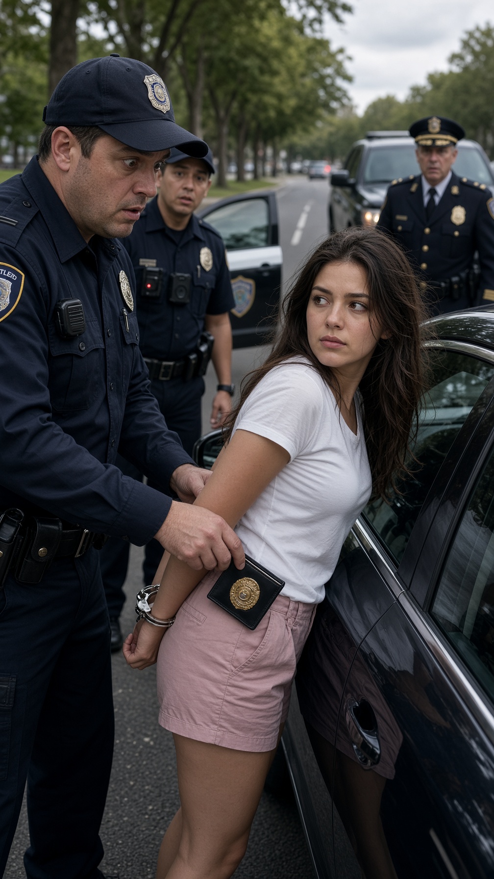 Full Story-TWO OFFICERS STOPPED A YOUNG WOMAN FOR NO CLEAR REASON, PUSHED HER AGAINST HER CAR, AND HANDCUFFED HER—BUT WHEN THEIR SUPERVISOR OPENED THE CREDENTIALS IN HER POCKET, HE LOOKED AT THEM AND ASKED, “WHO ORDERED HER RESTRAINED?”