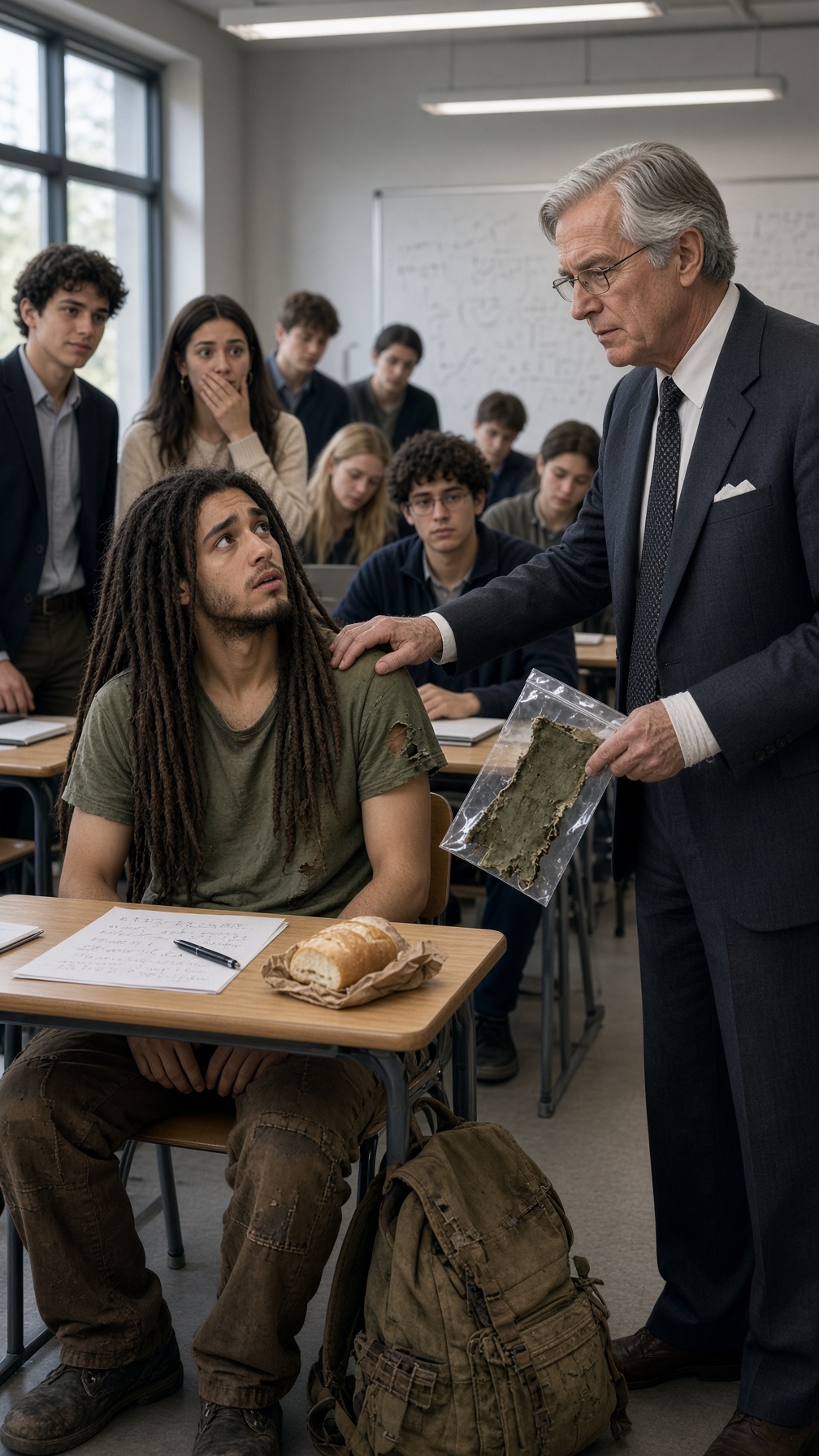 Full Story-THEY MOCKED THE POOR STUDENT WITH DREADLOCKS FOR HIS WORN CLOTHES AND PIECE OF BREAD—TWO DAYS LATER, A PROFESSOR ENTERED THE CLASSROOM AND SAID, “IF IT WEREN’T FOR MATEO, SOME OF YOU WOULDN’T BE HERE TODAY.”