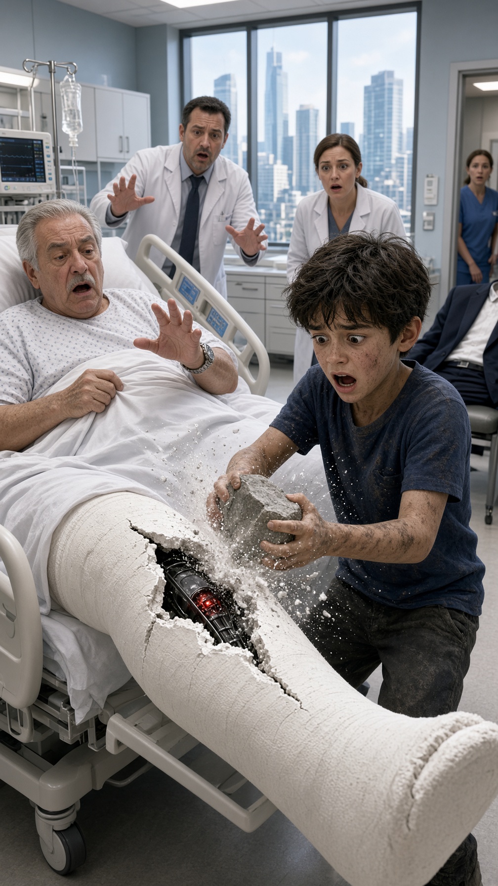 Full Story-A HOMELESS BOY BROKE INTO A MILLIONAIRE’S HOSPITAL ROOM AND STRUCK HIS CAST WITH A ROCK—EVERYONE THOUGHT HE WANTED TO HURT HIM, UNTIL THE CAST CRACKED AND SOMETHING BLACK APPEARED INSIDE.