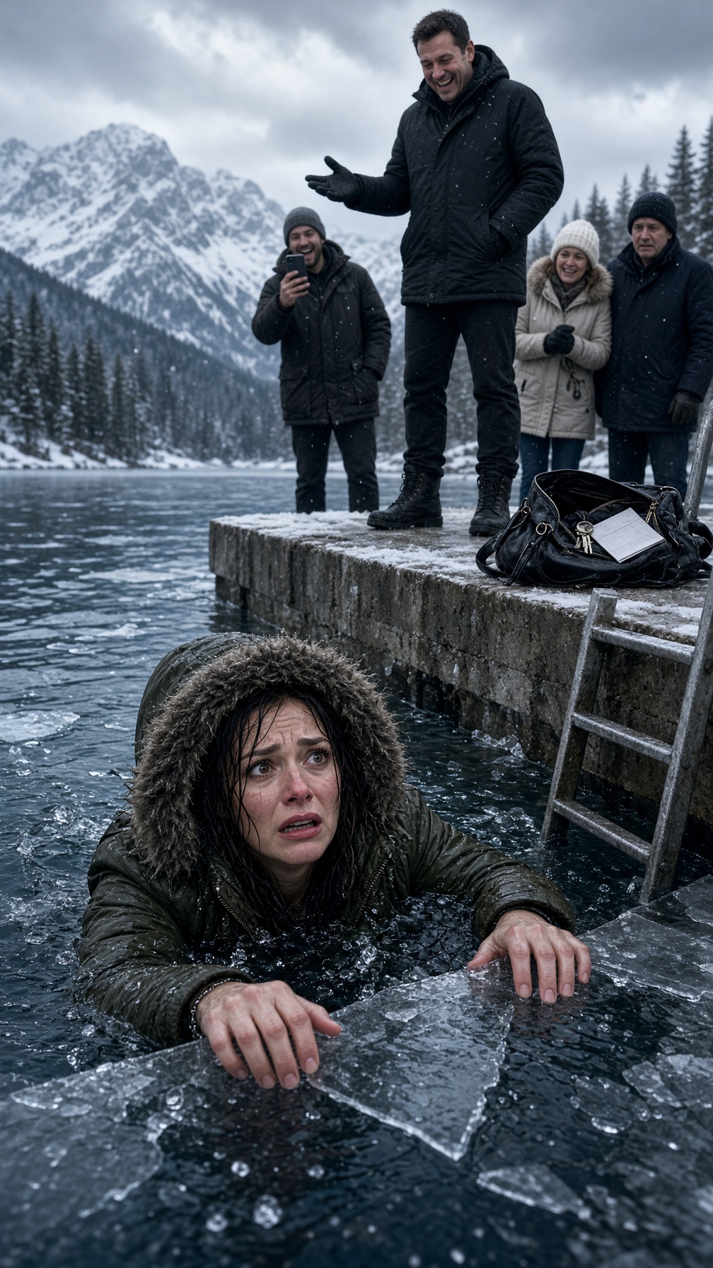 Full Story-HER HUSBAND SHOVED HER INTO A FROZEN LAKE “AS A JOKE”—BUT WHEN SHE SAW THE RED BRACELET ON HIS WRIST, SHE STOPPED SCREAMING AND WHISPERED, “NOW I KNOW WHY YOU BROUGHT ME HERE…”