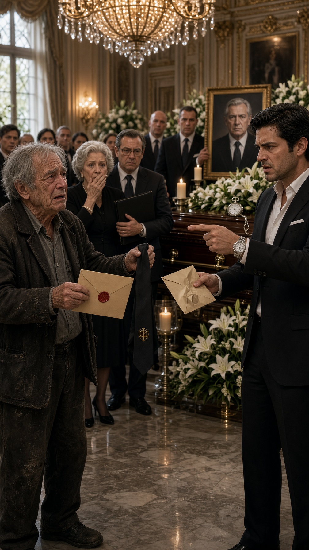 UN ANCIANO IRRUMPIÓ EN EL FUNERAL DE UN MILLONARIO CON UNA CARTA QUE NADIE DEBÍA LEER… PERO CUANDO EL SACERDOTE GRITÓ “¡ANTONIO, NO LA ABRAS!”, EL HIJO SUPO QUE SU PADRE HABÍA MUERTO ESCONDIENDO ALGO MUCHO PEOR QUE UNA HERENCIA