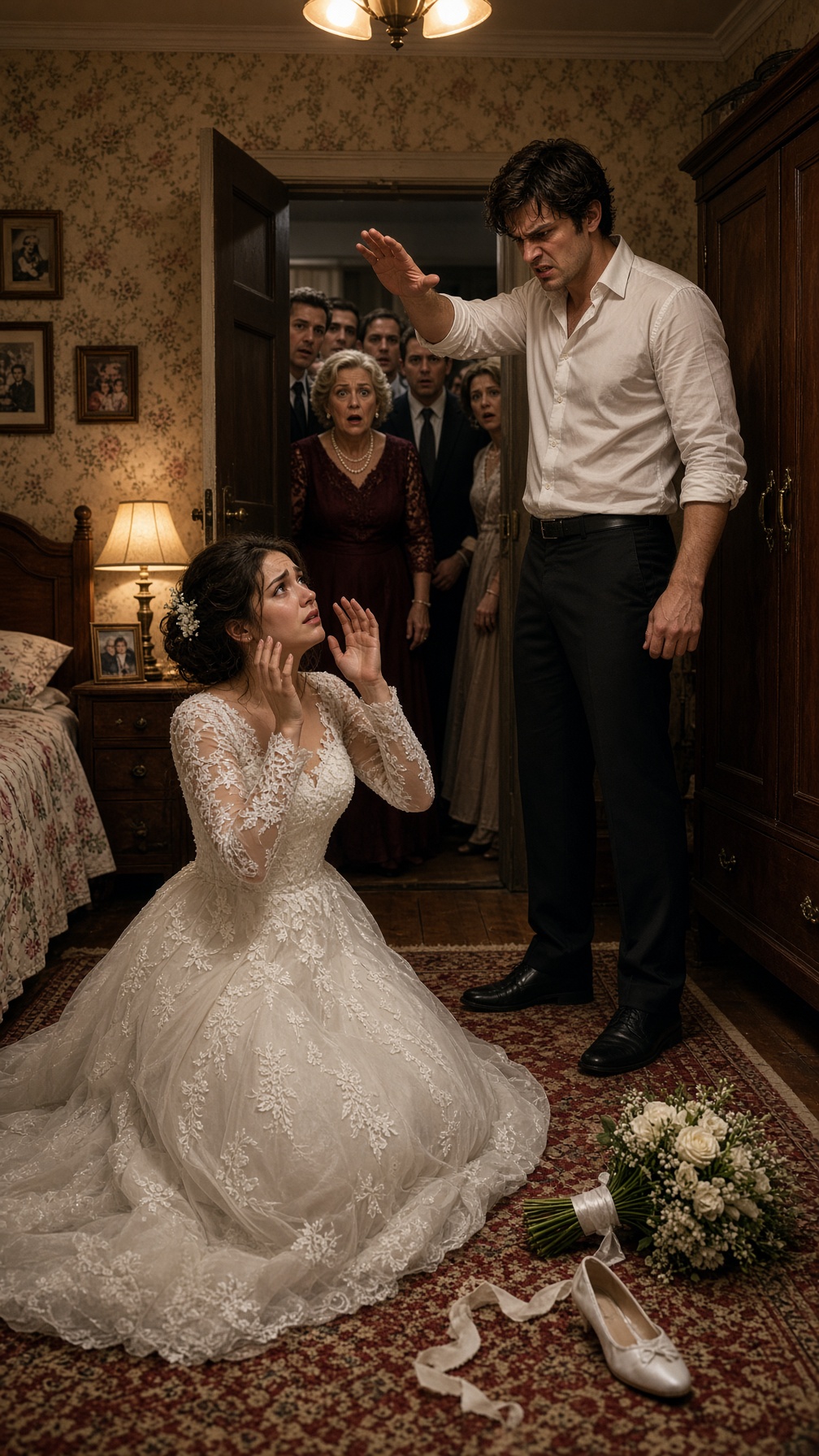 MINUTOS DESPUÉS DE LA BODA, LOS INVITADOS OYERON GRITAR A LA NOVIA Y ENTRARON CORRIENDO… LUCAS TENÍA LA MANO LEVANTADA, PERO TODO CAMBIÓ CUANDO SU MADRE VIO LA LLAVE QUE HABÍA CAÍDO DEL RAMO