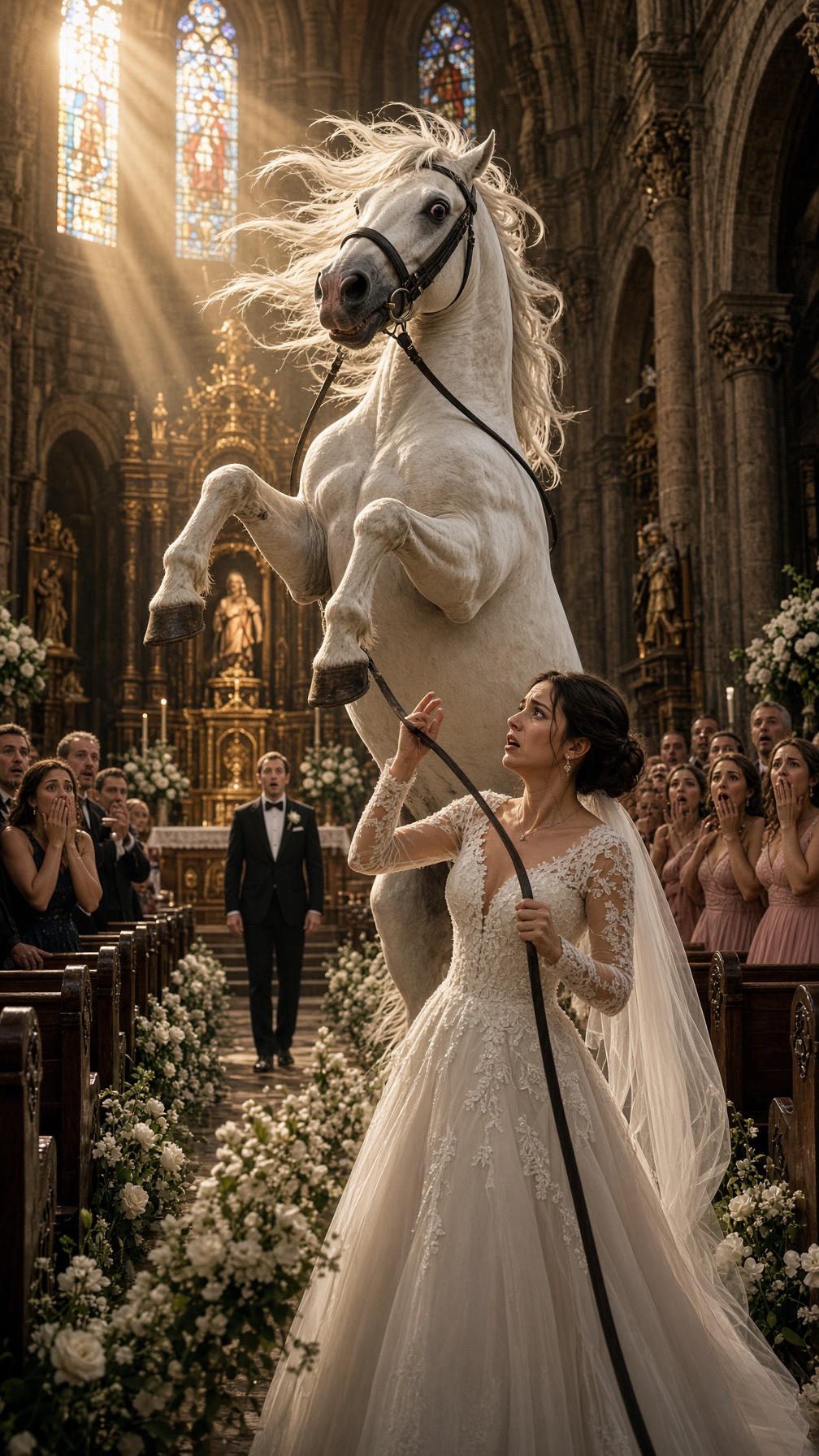 EL CABALLO DE LA NOVIA ENTRÓ EN LA IGLESIA Y LE CERRÓ EL PASO AL ALTAR… PERO TODO CAMBIÓ CUANDO EL NOVIO RECONOCIÓ EL NUDO QUE SOLO USABA SU PADRE MUERTO
